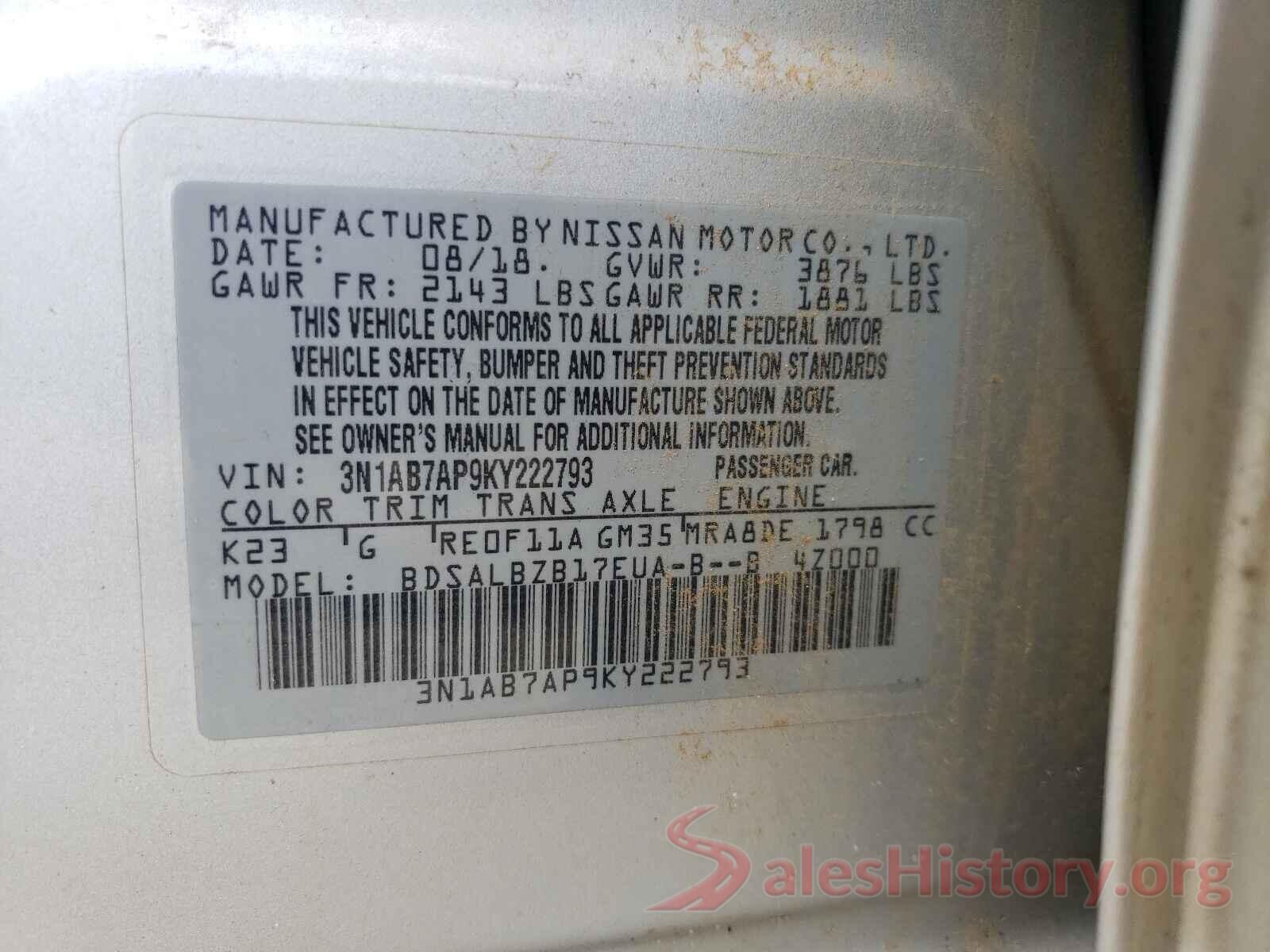 3N1AB7AP9KY222793 2019 NISSAN SENTRA