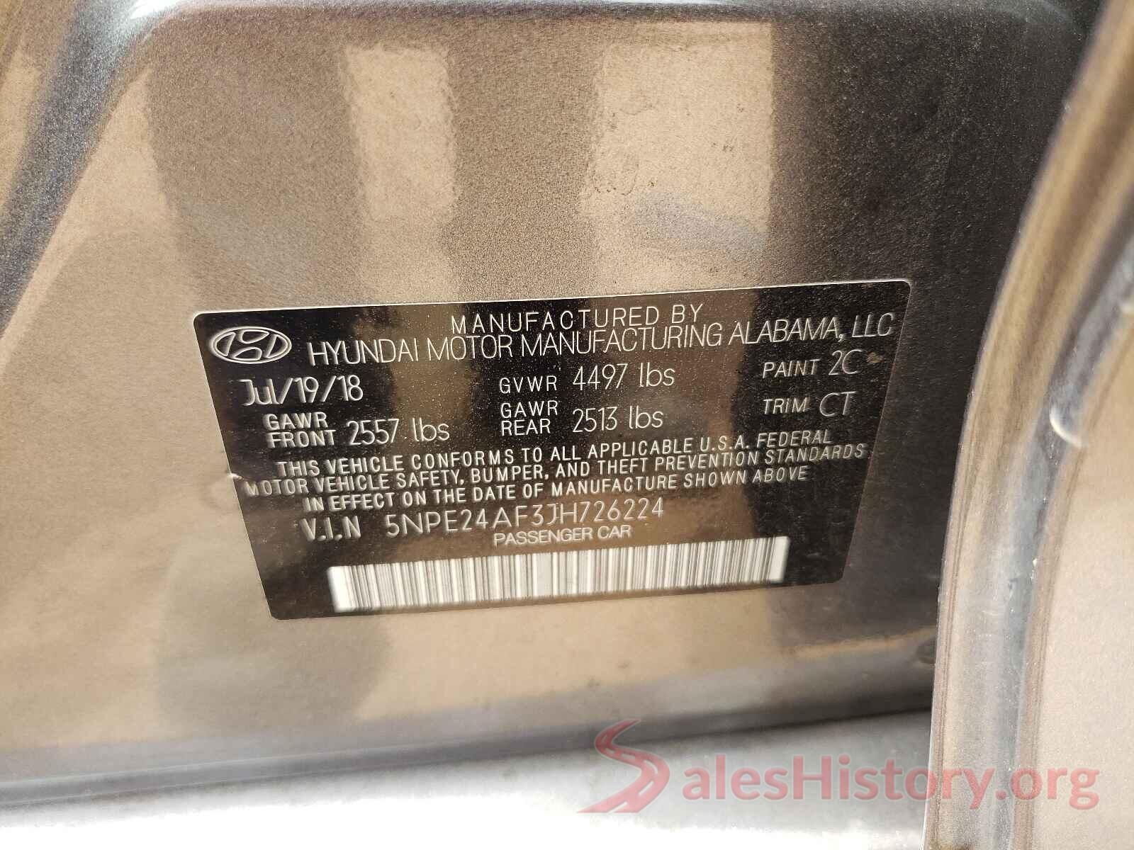 5NPE24AF3JH726224 2018 HYUNDAI SONATA