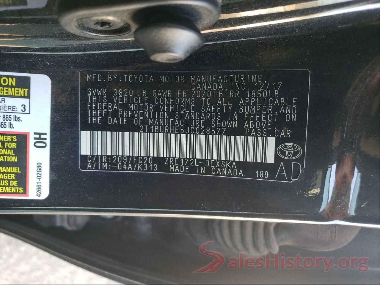 2T1BURHE5JC028577 2018 TOYOTA COROLLA