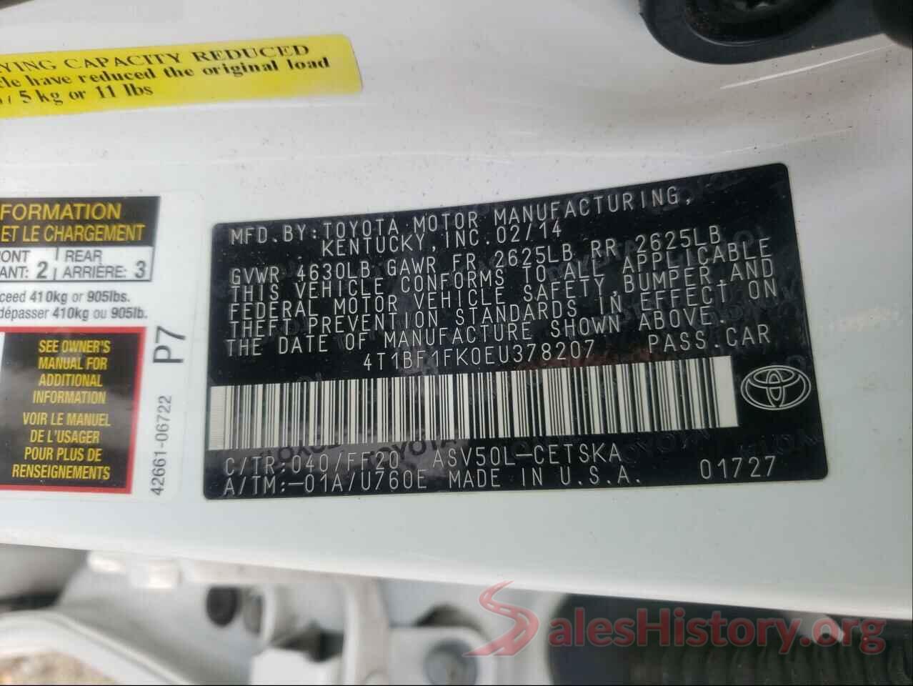 4T1BF1FK0EU378207 2014 TOYOTA CAMRY