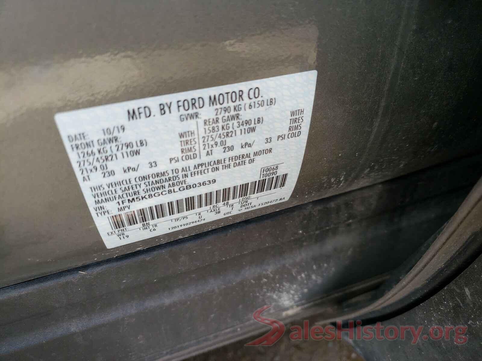 1FM5K8GC8LGB03639 2020 FORD EXPLORER