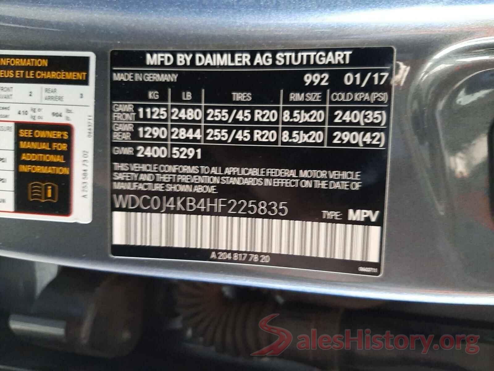 WDC0J4KB4HF225835 2017 MERCEDES-BENZ G CLASS