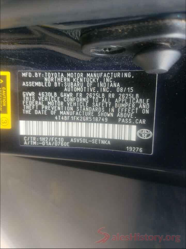 4T4BF1FK2GR518749 2016 TOYOTA CAMRY