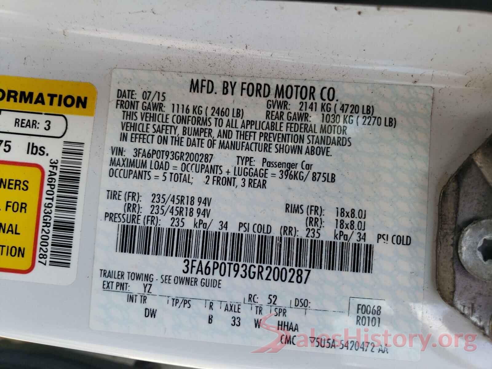 3FA6P0T93GR200287 2016 FORD FUSION