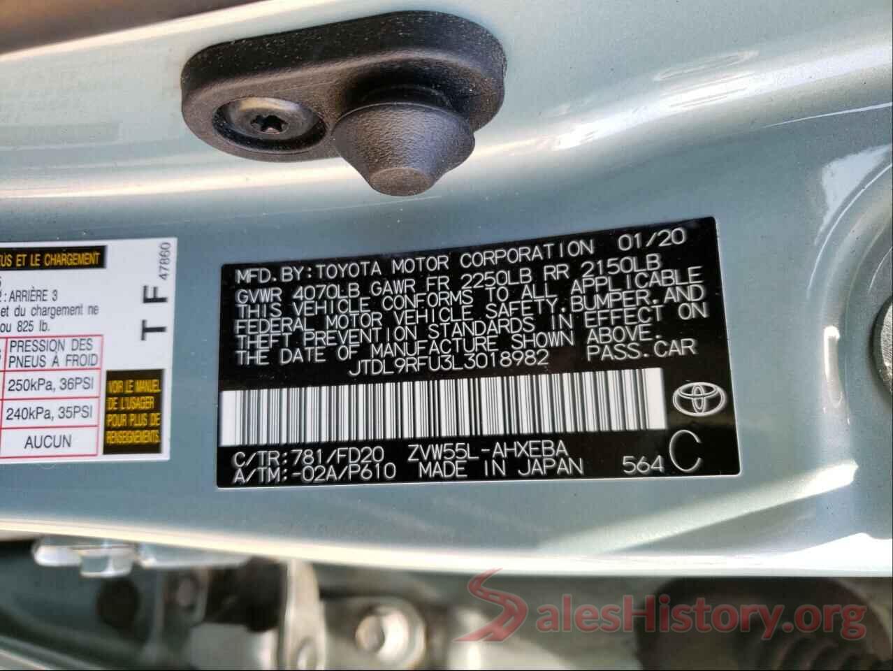 JTDL9RFU3L3018982 2020 TOYOTA PRIUS