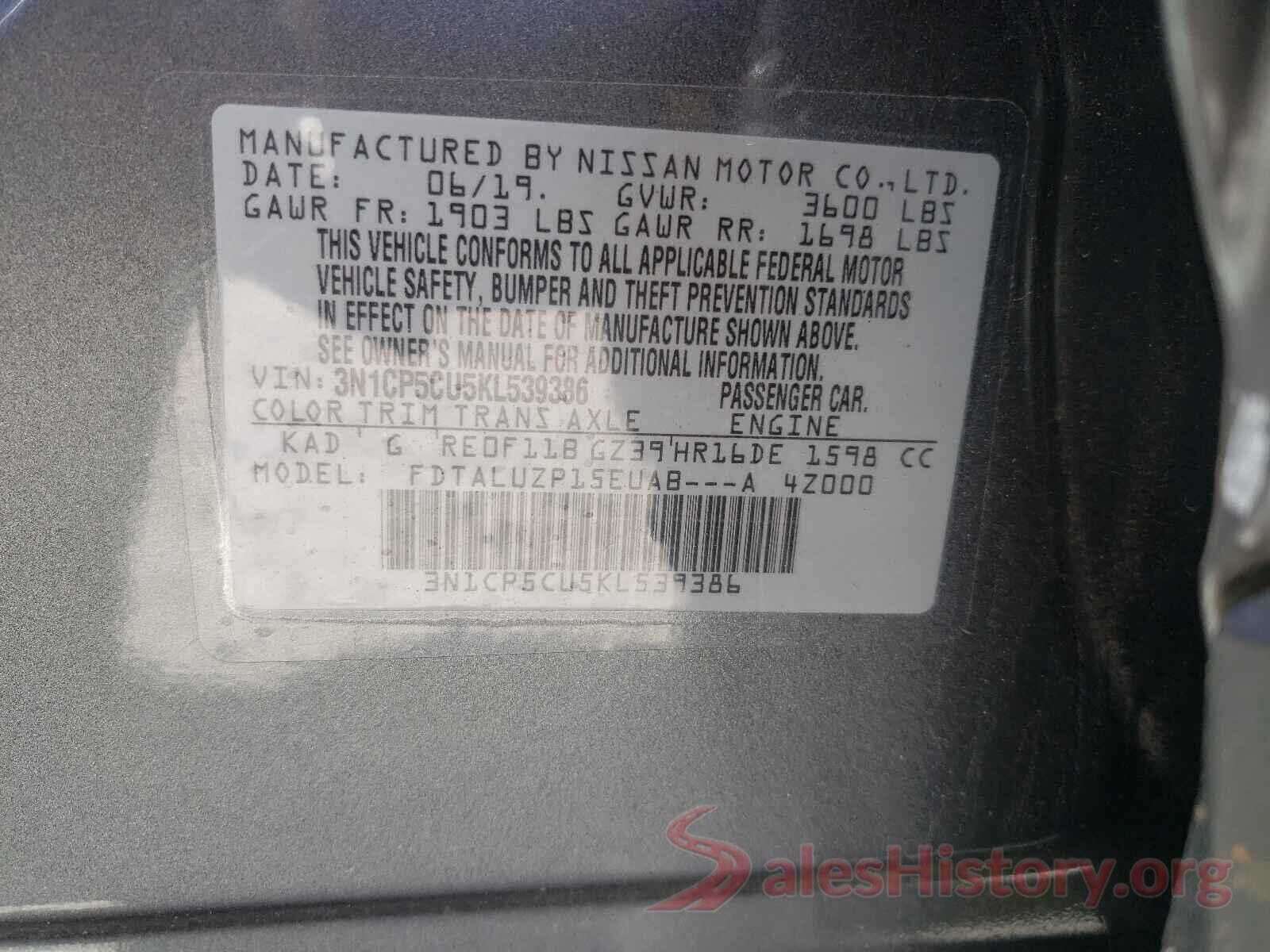 3N1CP5CU5KL539386 2019 NISSAN KICKS