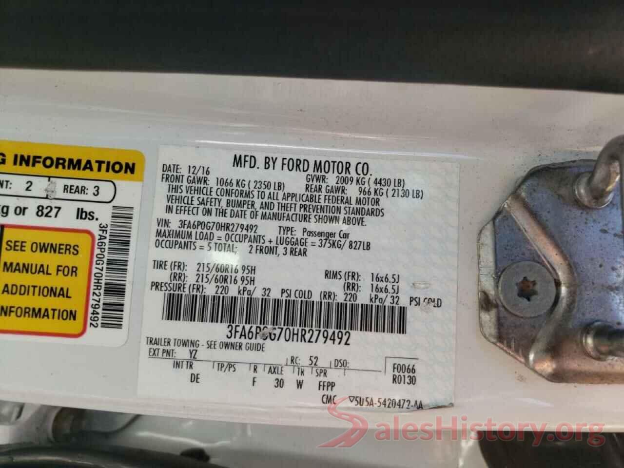 3FA6P0G70HR279492 2017 FORD FUSION