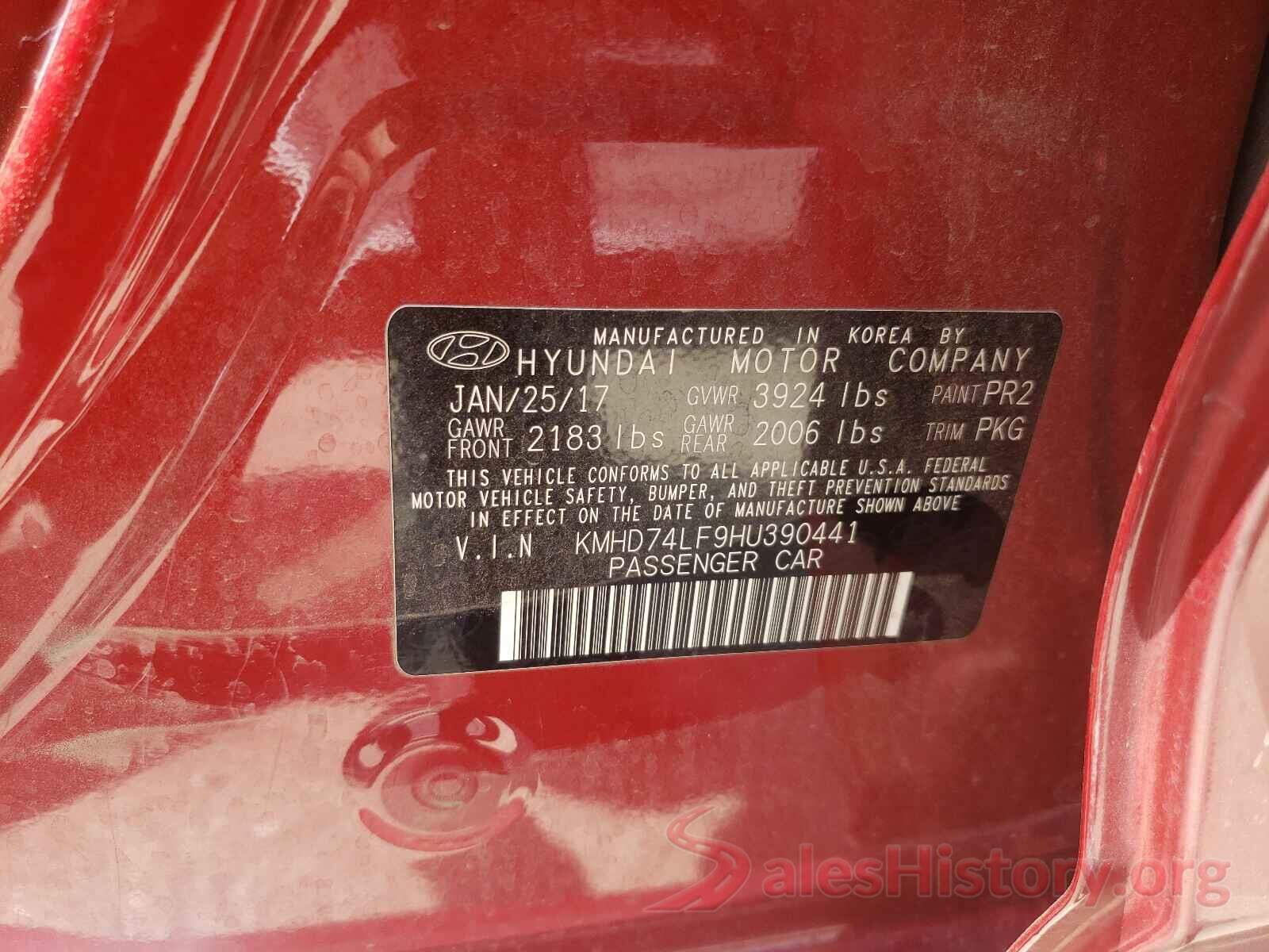 KMHD74LF9HU390441 2017 HYUNDAI ELANTRA