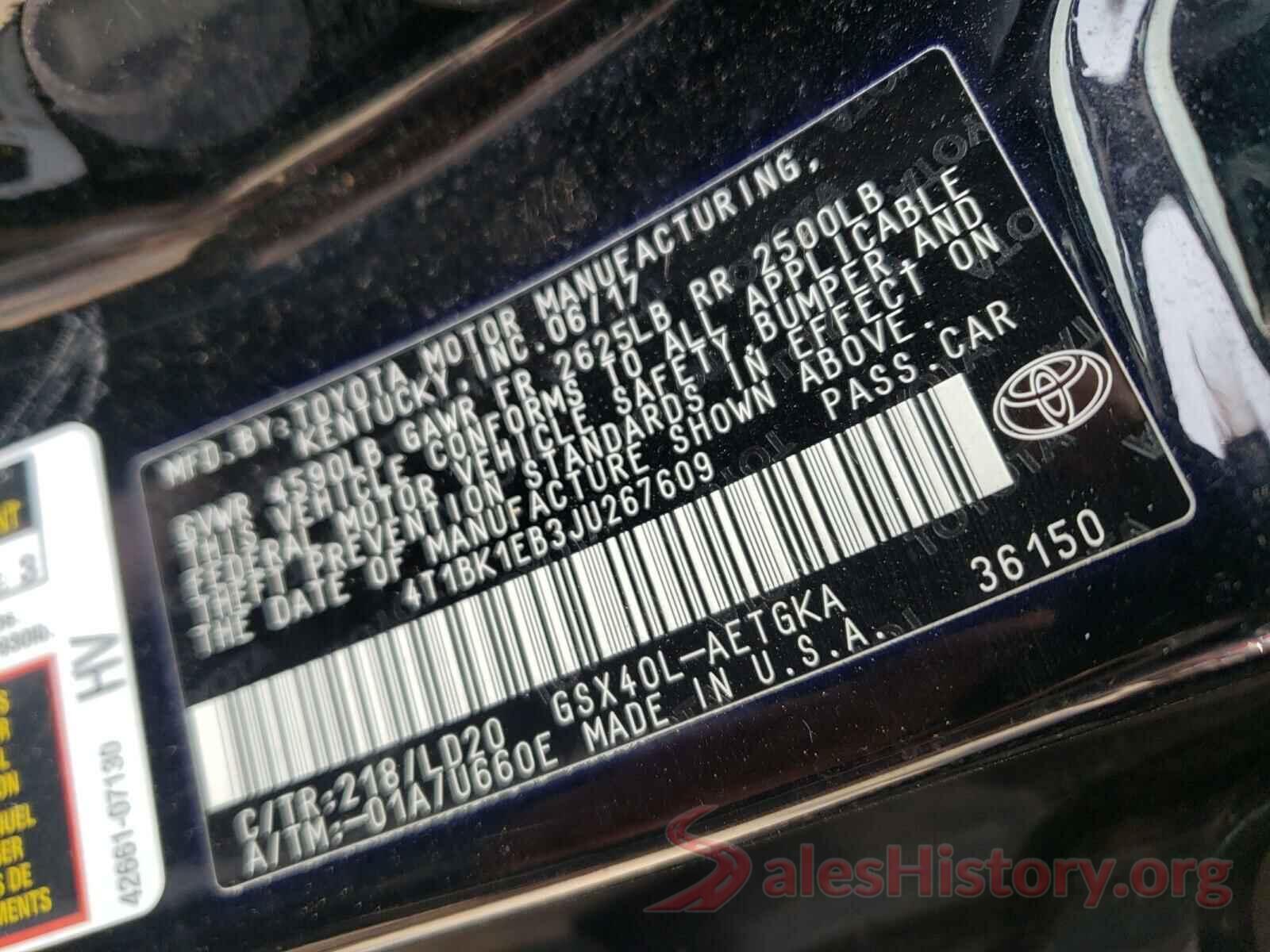 4T1BK1EB3JU267609 2018 TOYOTA AVALON