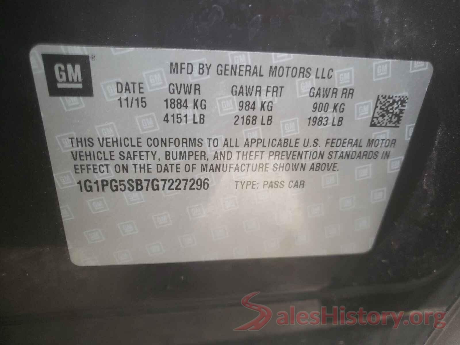 1G1PG5SB7G7227296 2016 CHEVROLET CRUZE