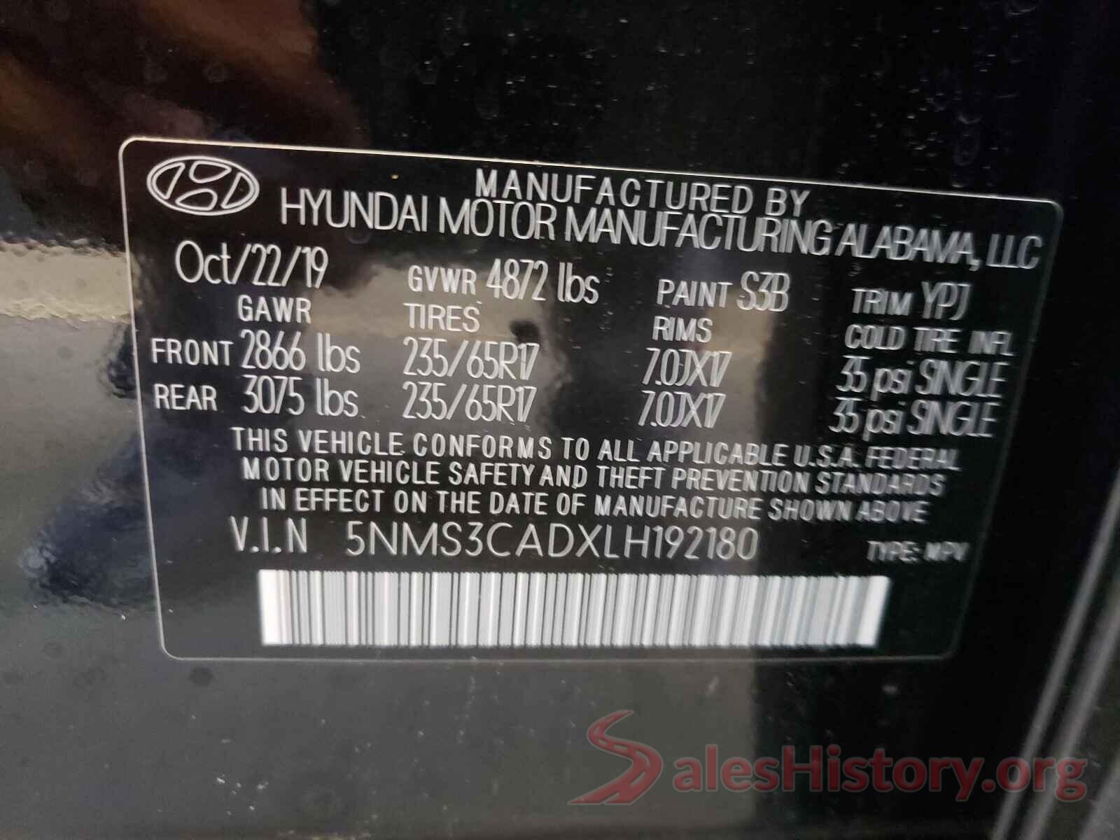 5NMS3CADXLH192180 2020 HYUNDAI SANTA FE