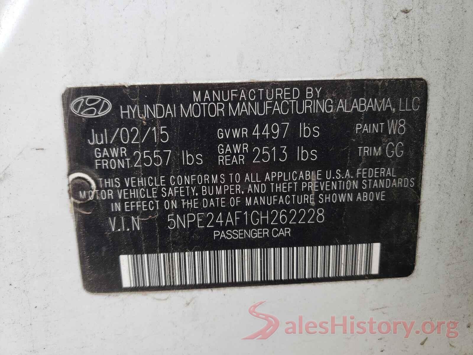 5NPE24AF1GH262228 2016 HYUNDAI SONATA