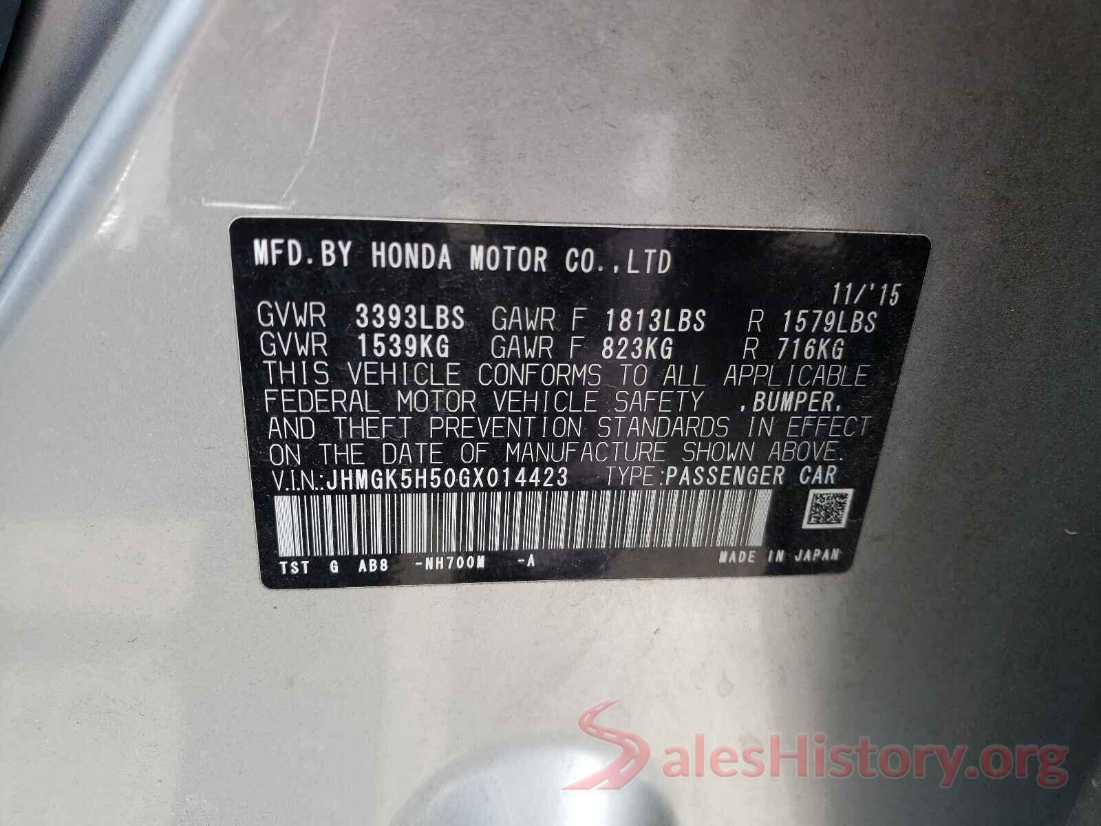 JHMGK5H50GX014423 2016 HONDA FIT