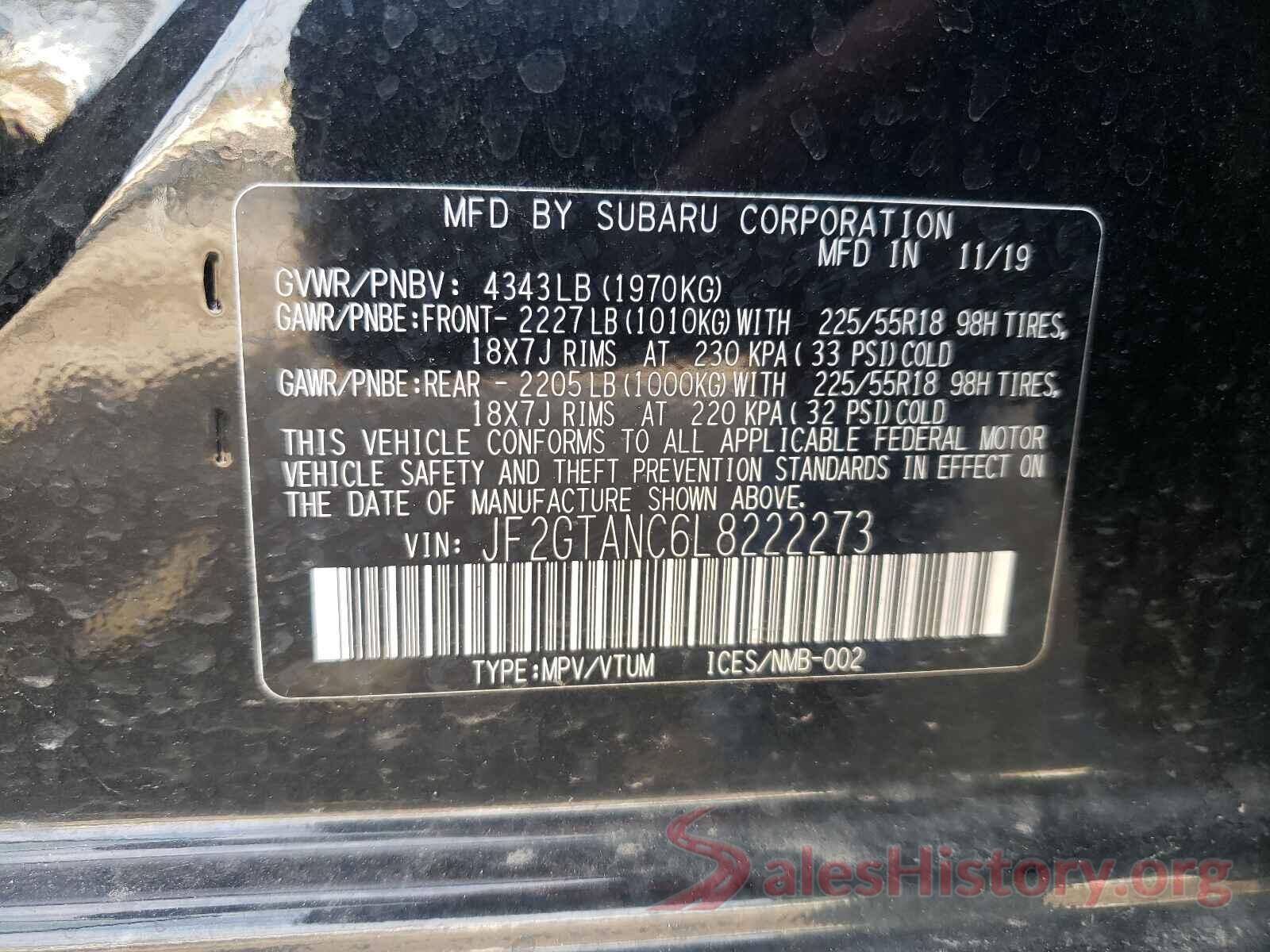 JF2GTANC6L8222273 2020 SUBARU CROSSTREK