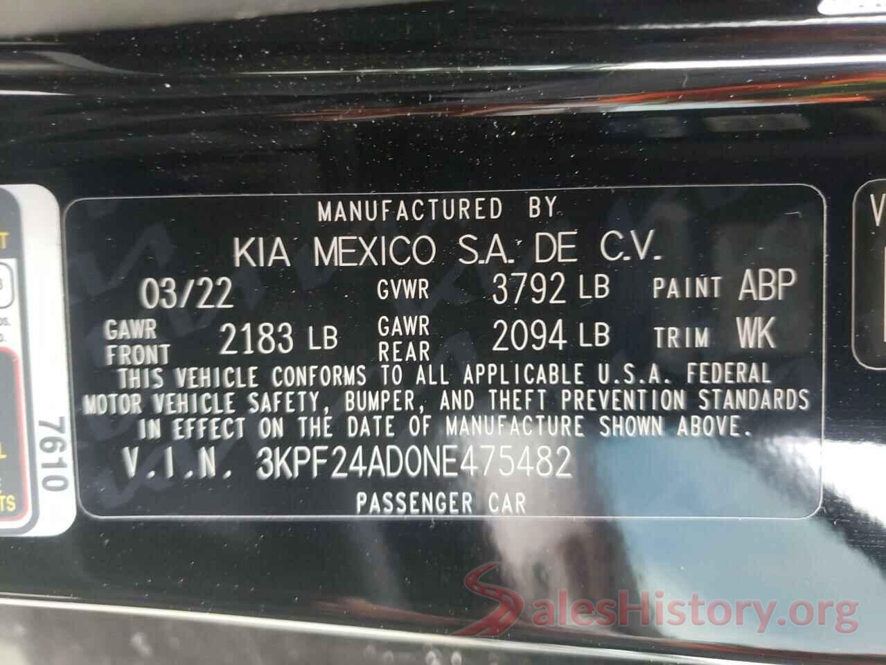 3KPF24AD0NE475482 2022 KIA FORTE