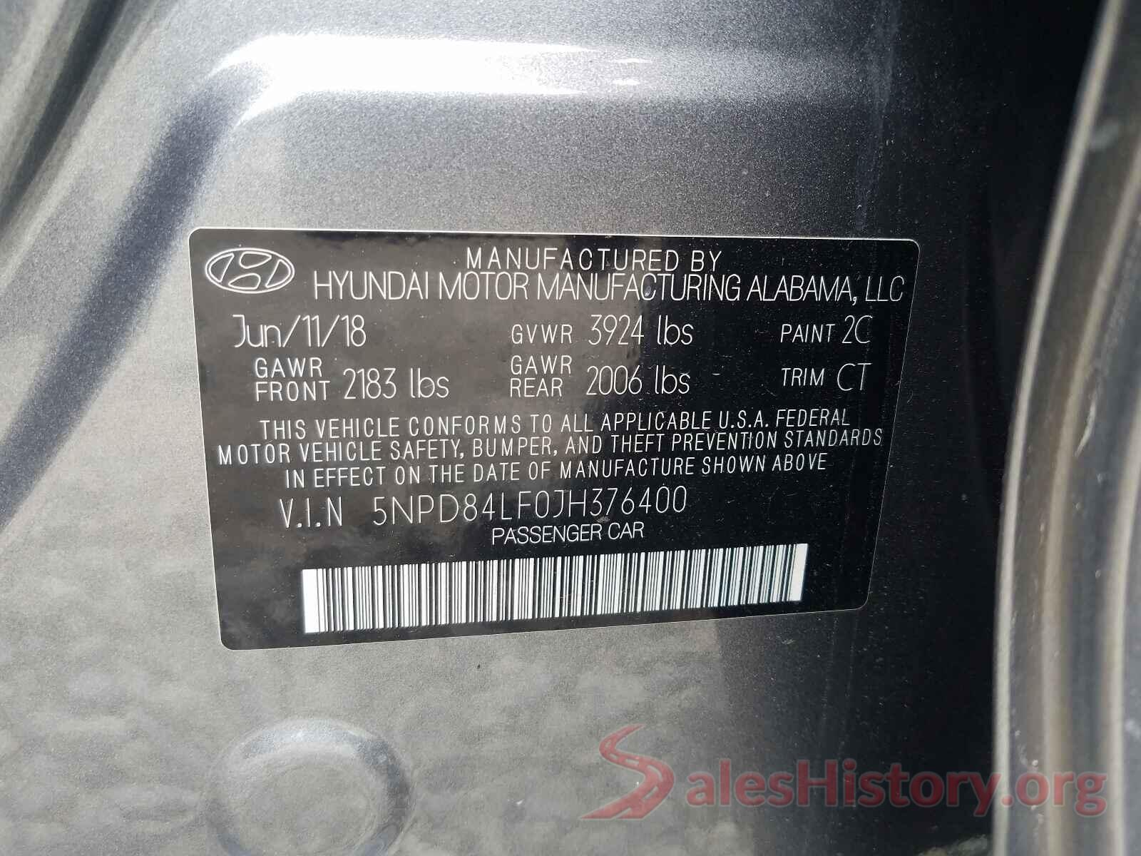 5NPD84LF0JH376400 2018 HYUNDAI ELANTRA