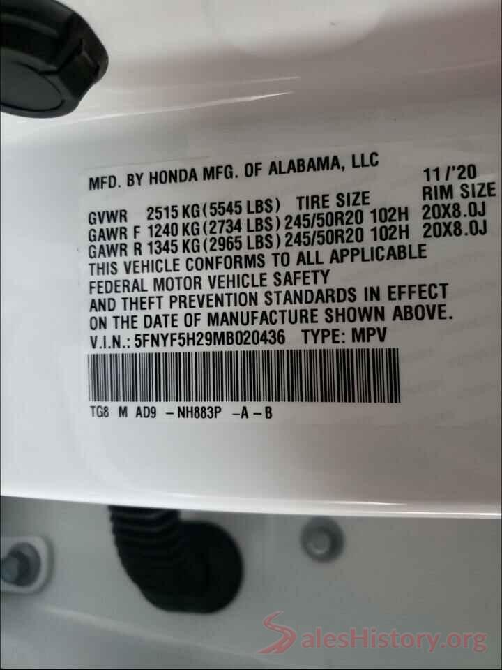 5FNYF5H29MB020436 2021 HONDA PILOT