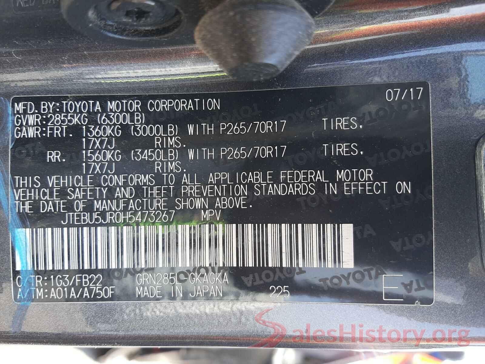 JTEBU5JR0H5473267 2017 TOYOTA 4RUNNER