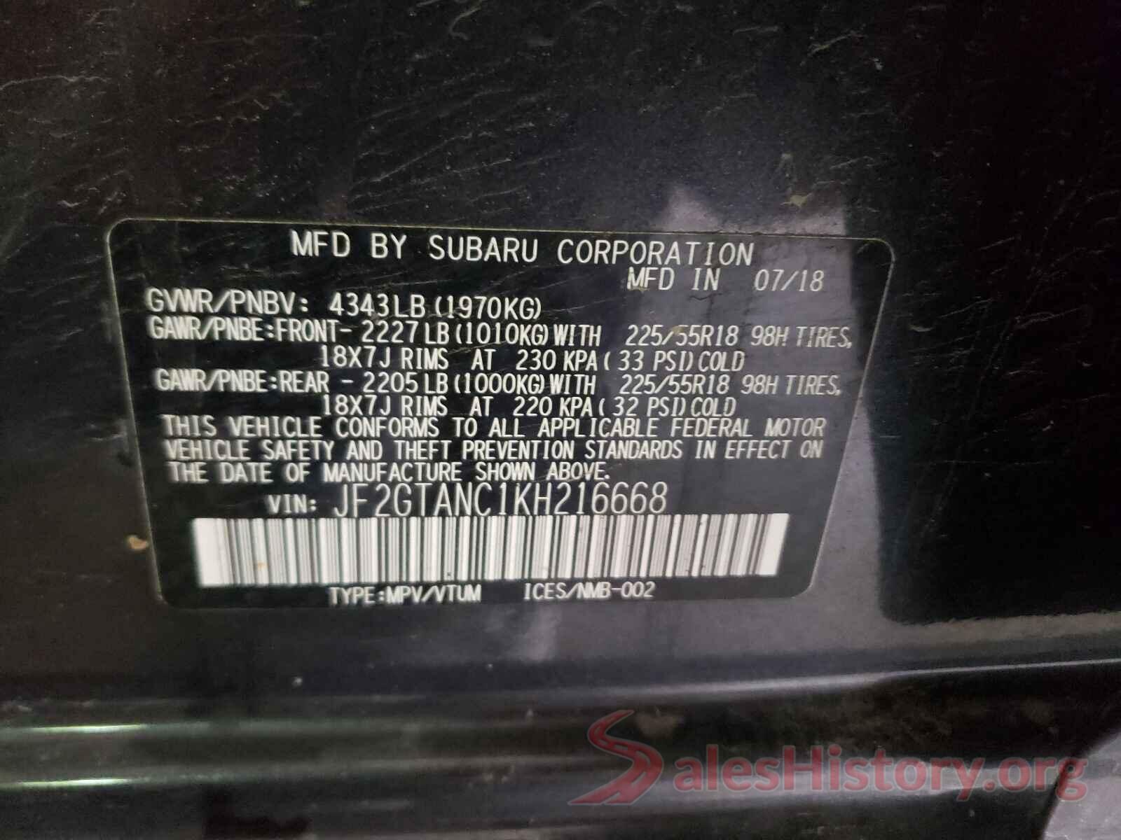 JF2GTANC1KH216668 2019 SUBARU CROSSTREK