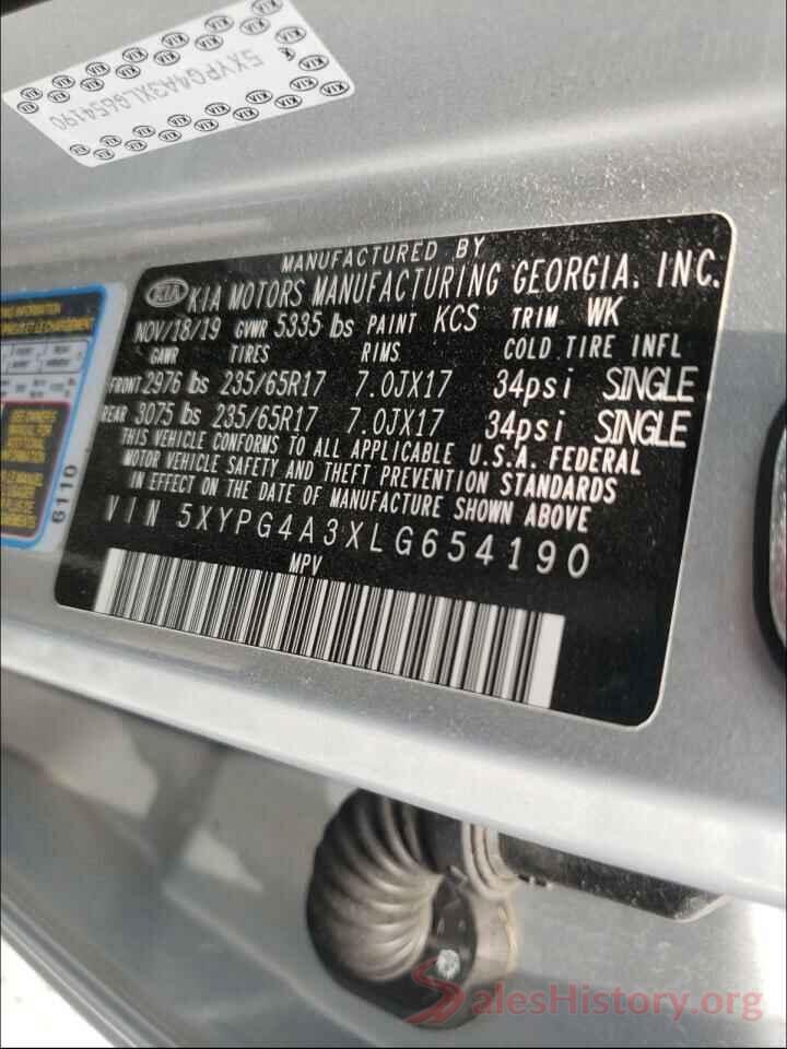 5XYPG4A3XLG654190 2020 KIA SORENTO