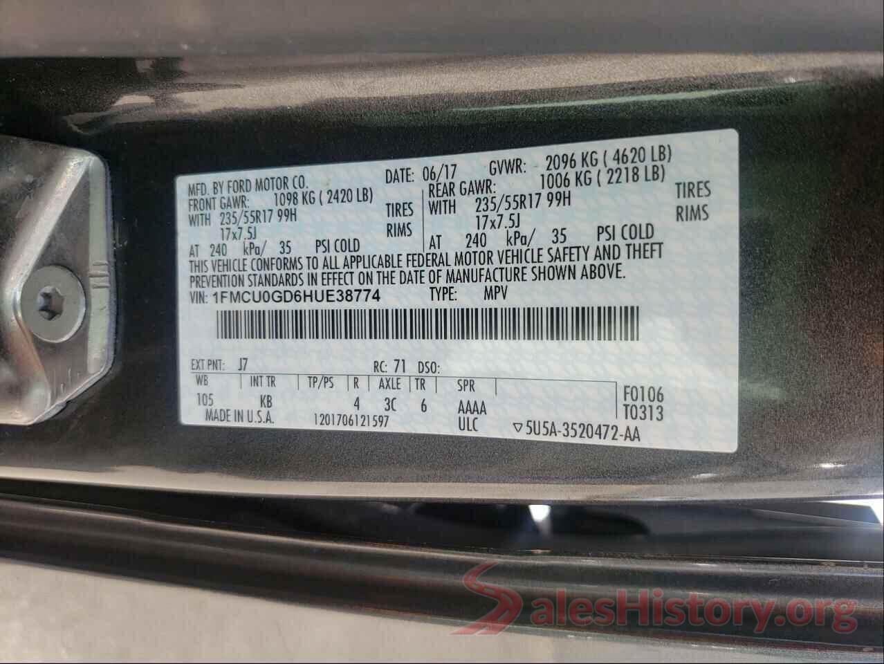 1FMCU0GD6HUE38774 2017 FORD ESCAPE