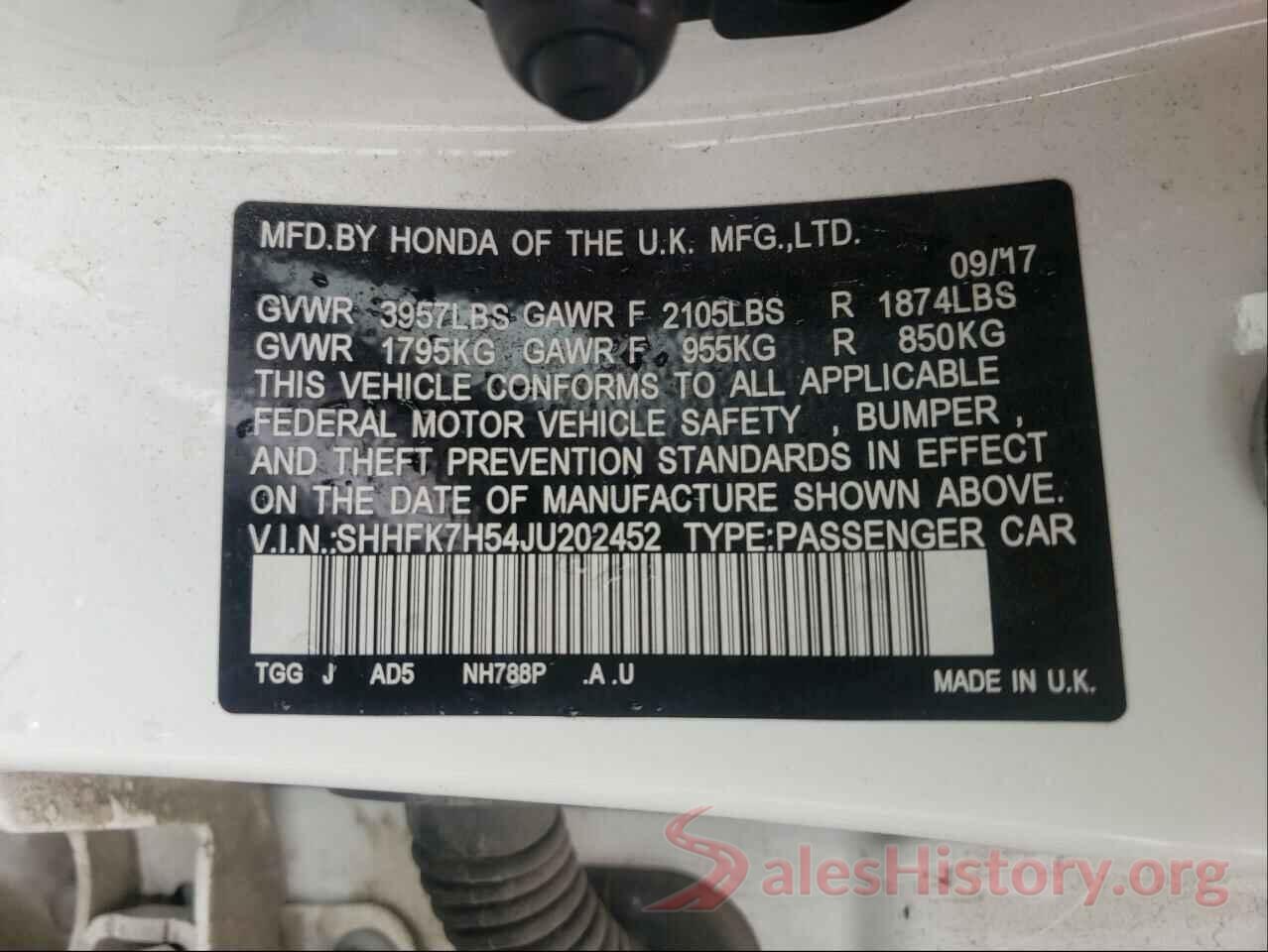 SHHFK7H54JU202452 2018 HONDA CIVIC