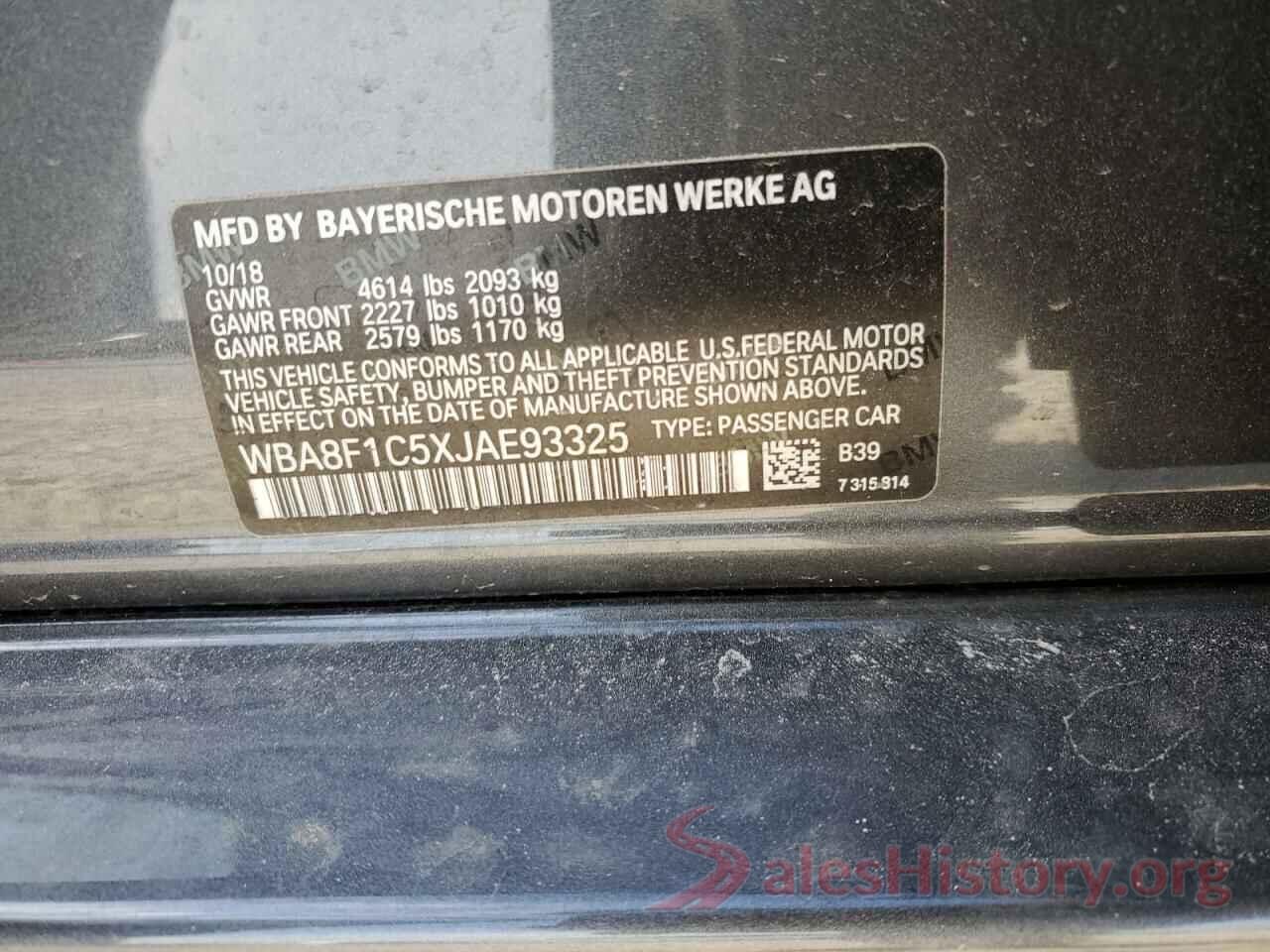 WBA8F1C5XJAE93325 2018 BMW 3 SERIES