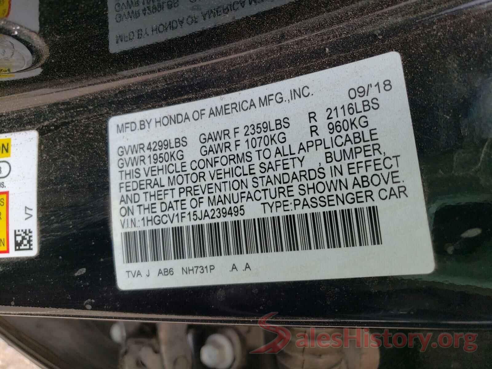 1HGCV1F15JA239495 2018 HONDA ACCORD