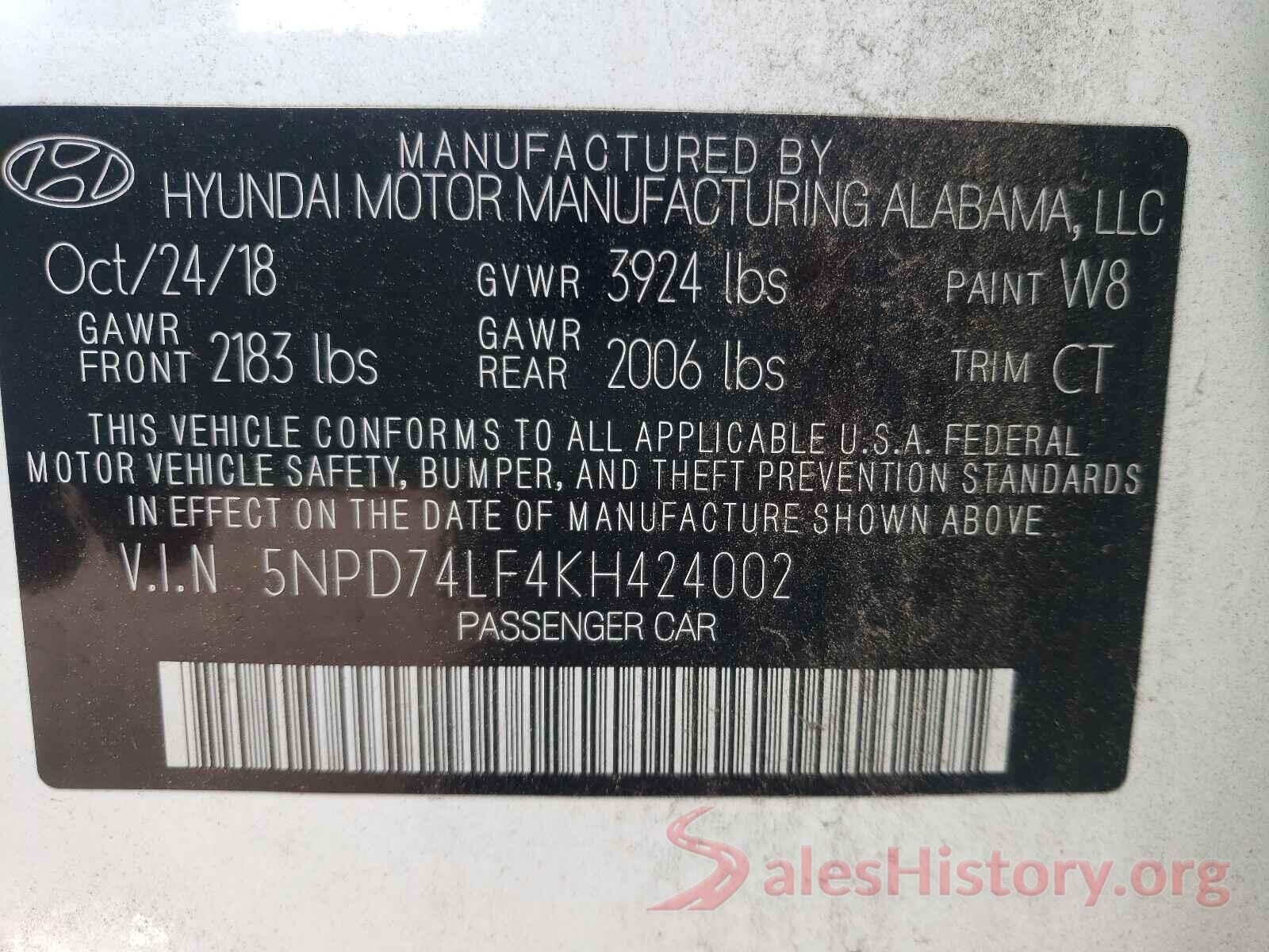 5NPD74LF4KH424002 2019 HYUNDAI ELANTRA