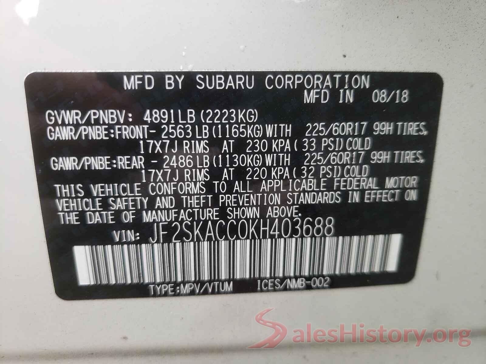 JF2SKACC0KH403688 2019 SUBARU FORESTER