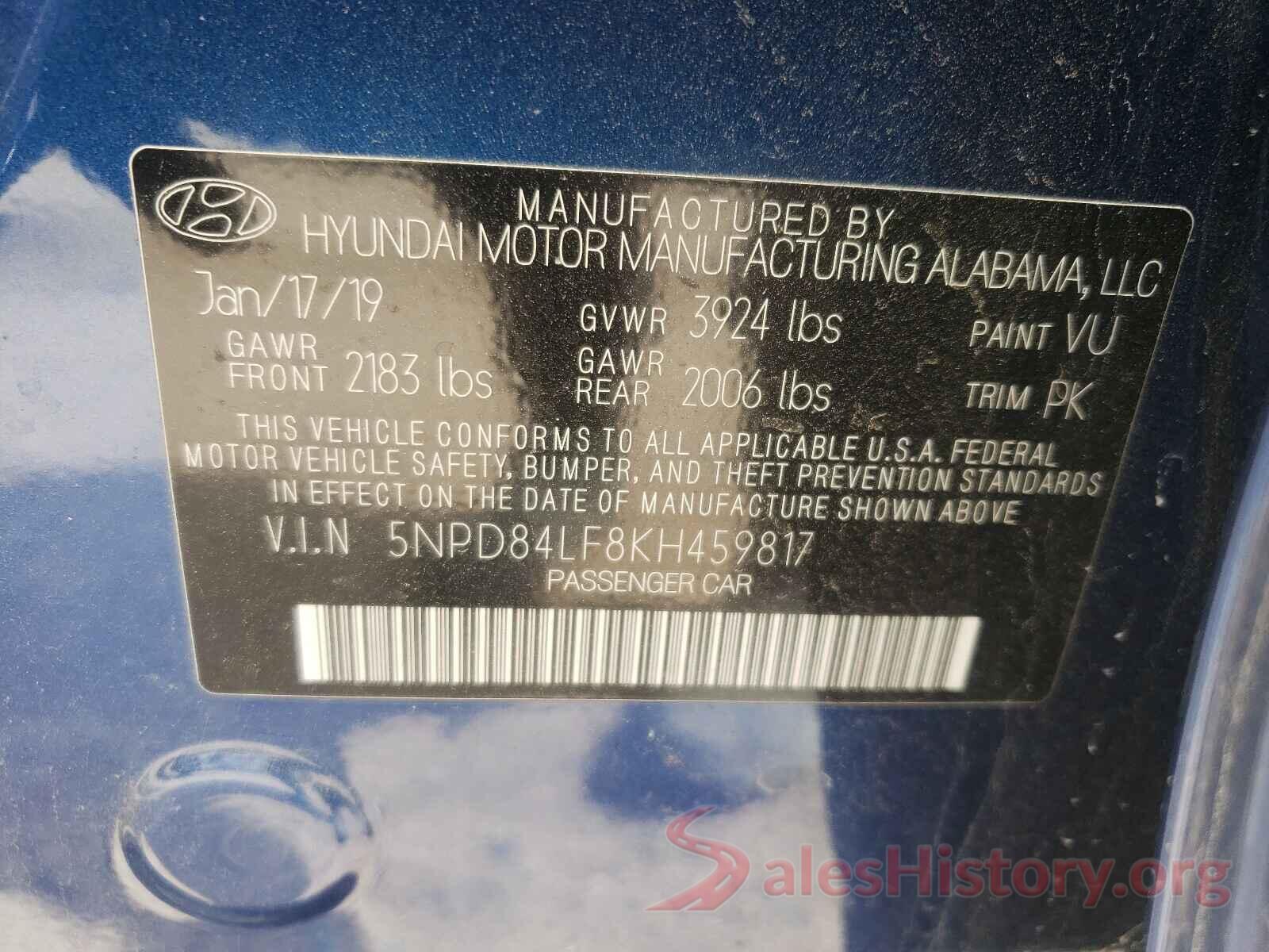 5NPD84LF8KH459817 2019 HYUNDAI ELANTRA