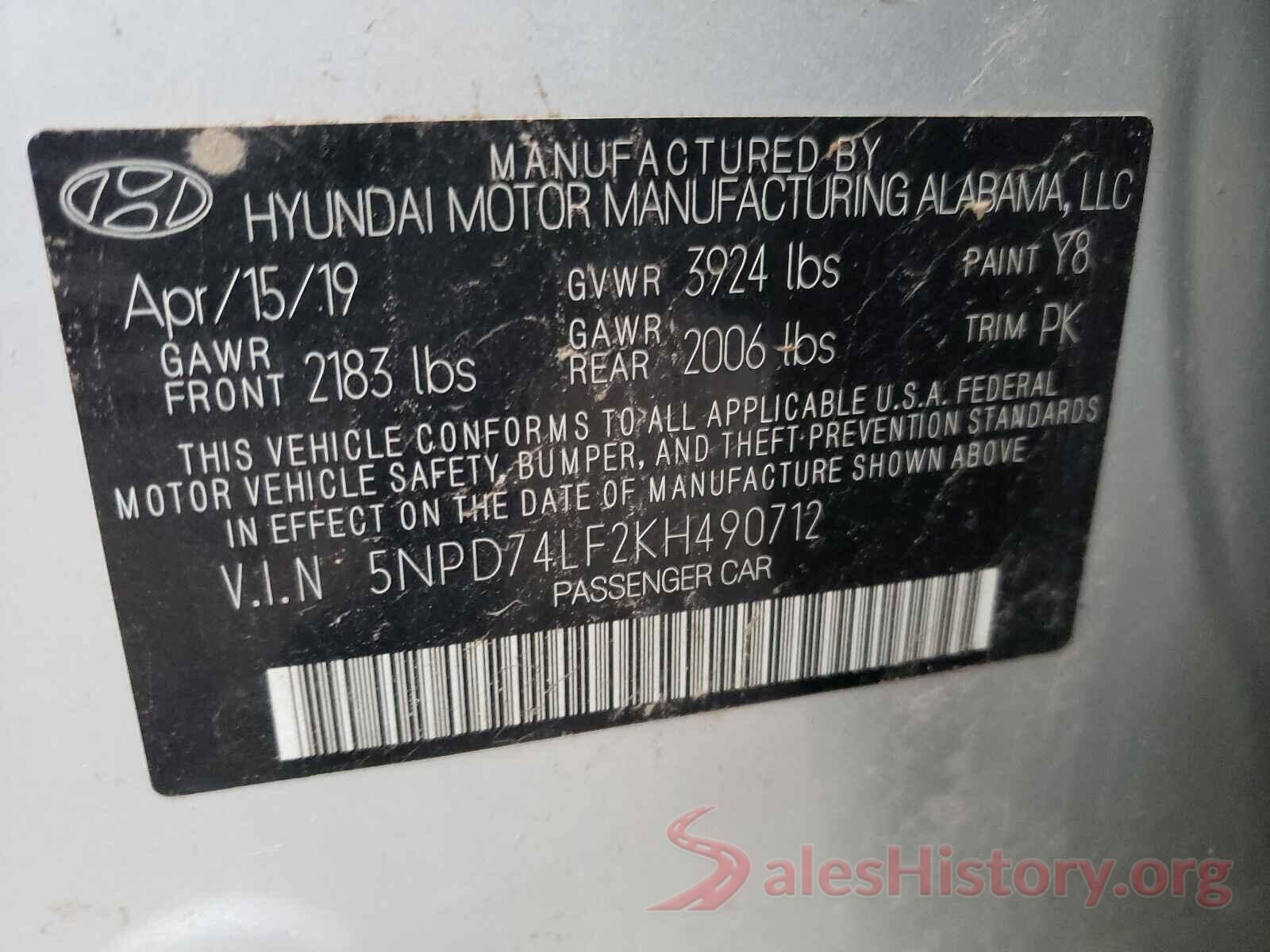 5NPD74LF2KH490712 2019 HYUNDAI ELANTRA