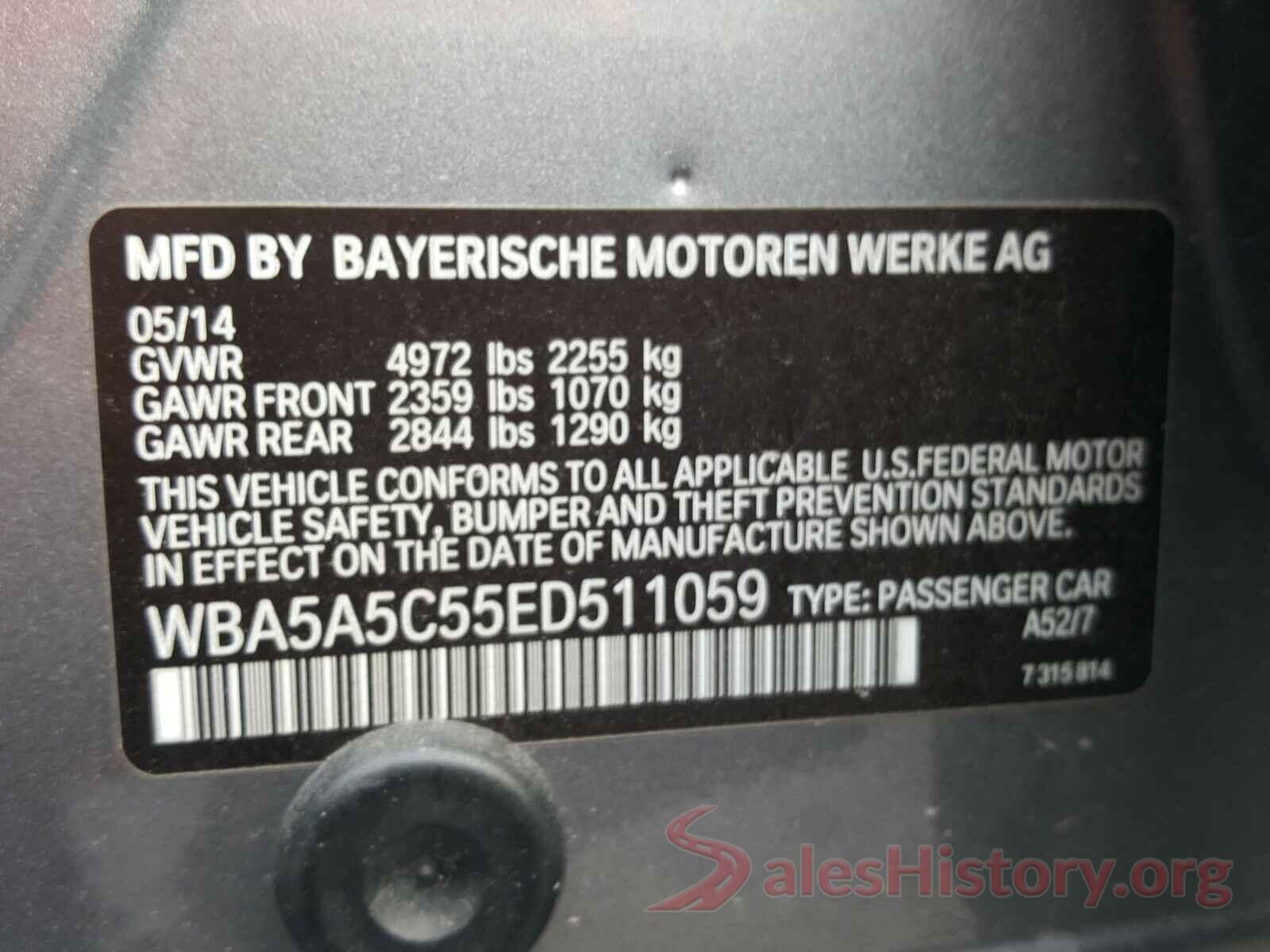 WBA5A5C55ED511059 2014 BMW 5 SERIES