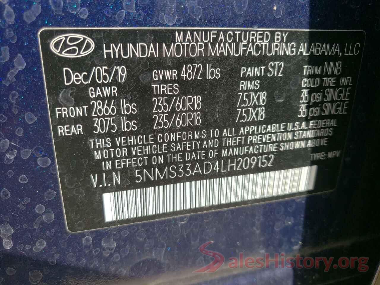 5NMS33AD4LH209152 2020 HYUNDAI SANTA FE