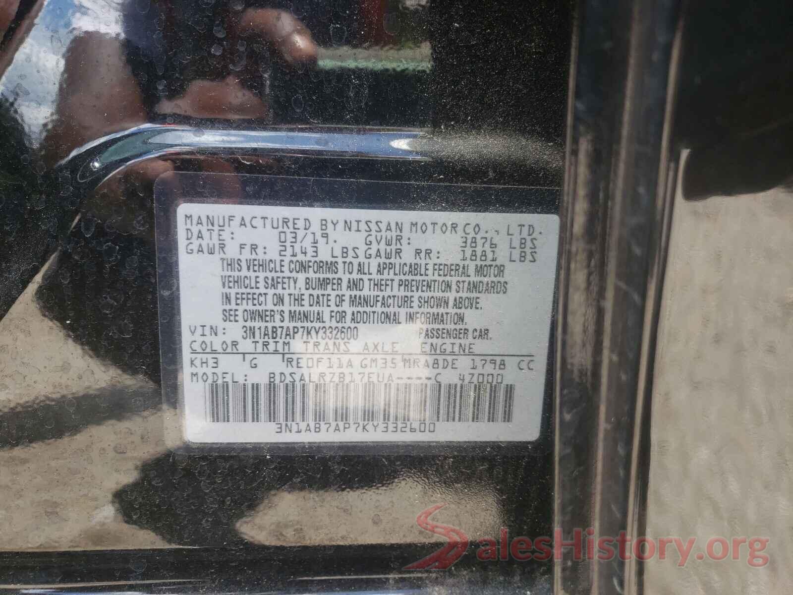 3N1AB7AP7KY332600 2019 NISSAN SENTRA