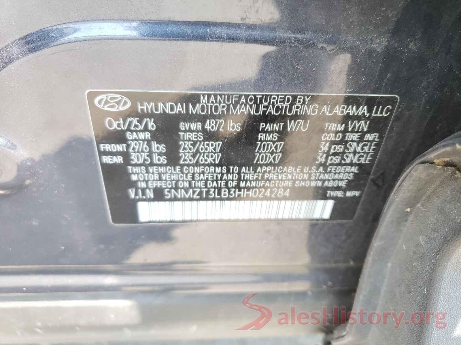 5NMZT3LB3HH024284 2017 HYUNDAI SANTA FE