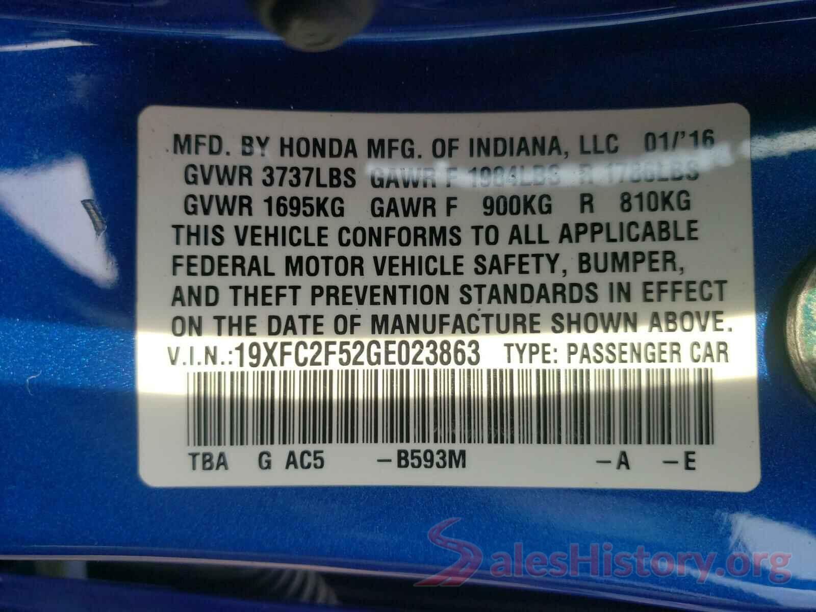 19XFC2F52GE023863 2016 HONDA CIVIC