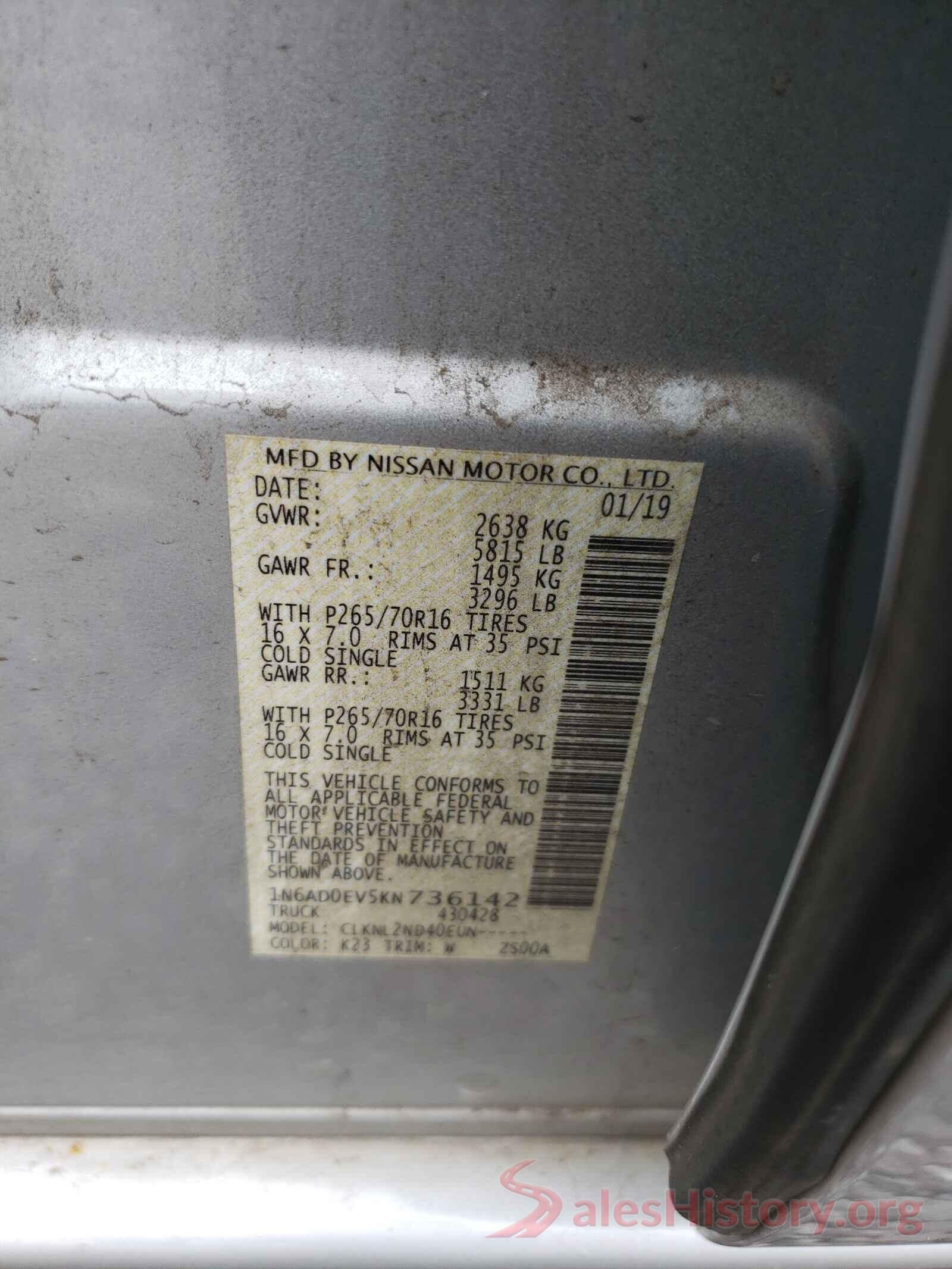 1N6AD0EV5KN736142 2019 NISSAN FRONTIER