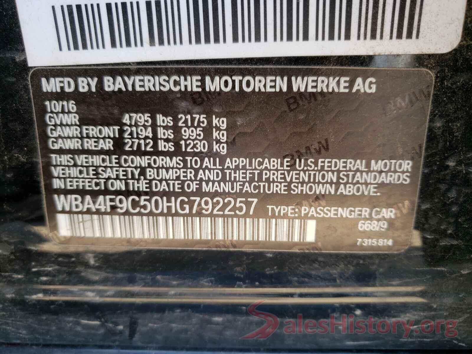 WBA4F9C50HG792257 2017 BMW 4 SERIES