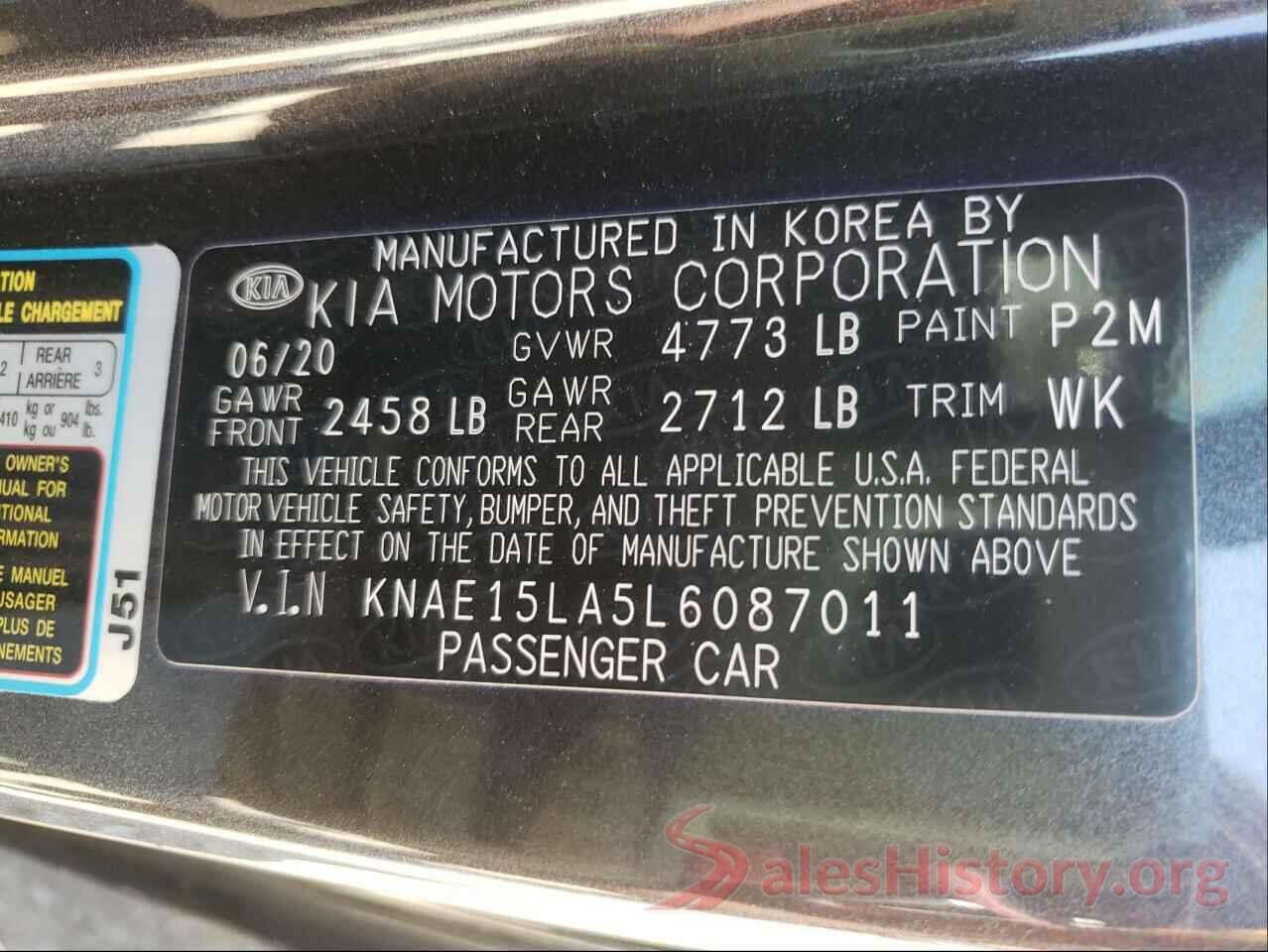 KNAE15LA5L6087011 2020 KIA STINGER