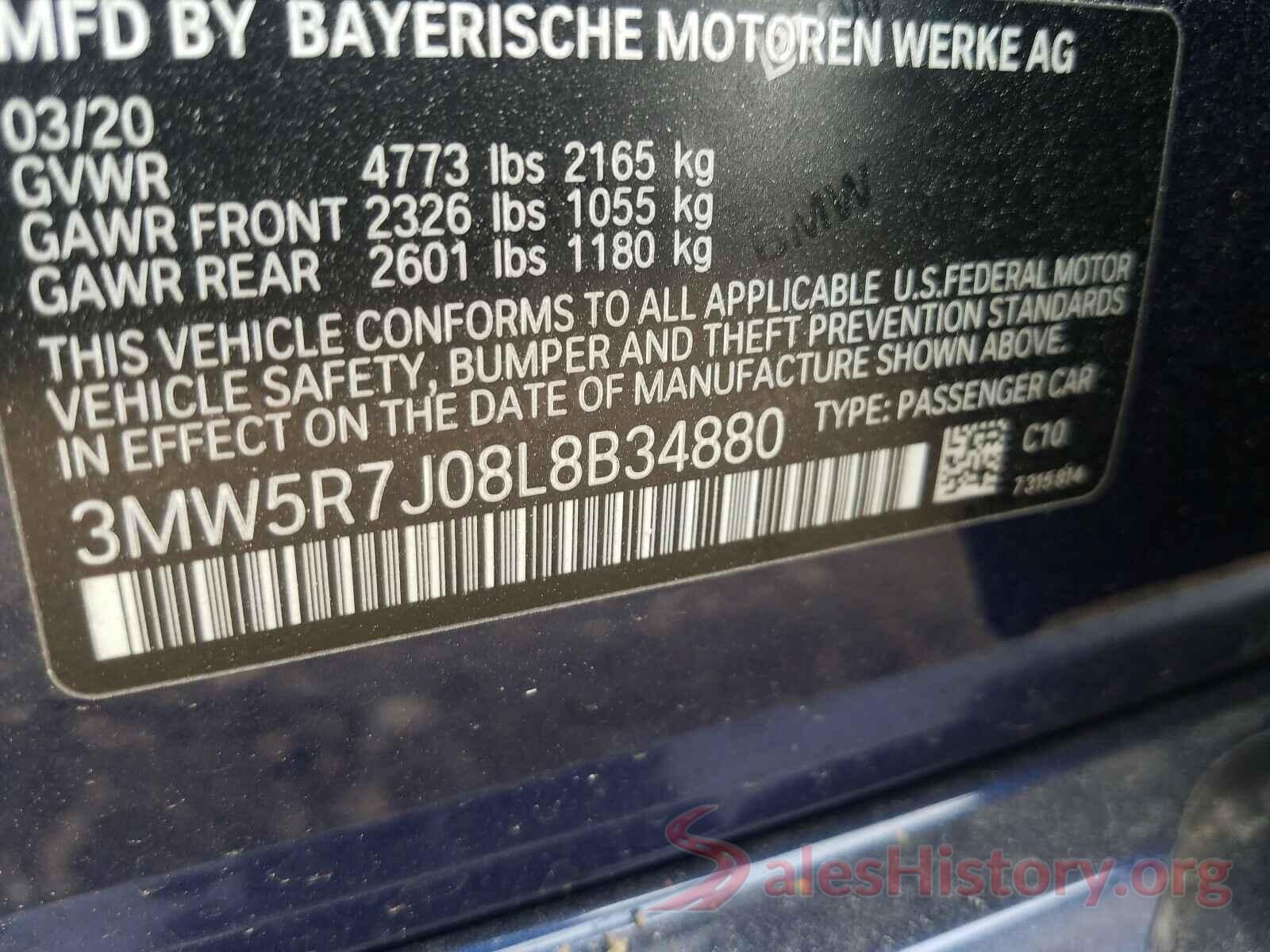 3MW5R7J08L8B34880 2020 BMW 3 SERIES