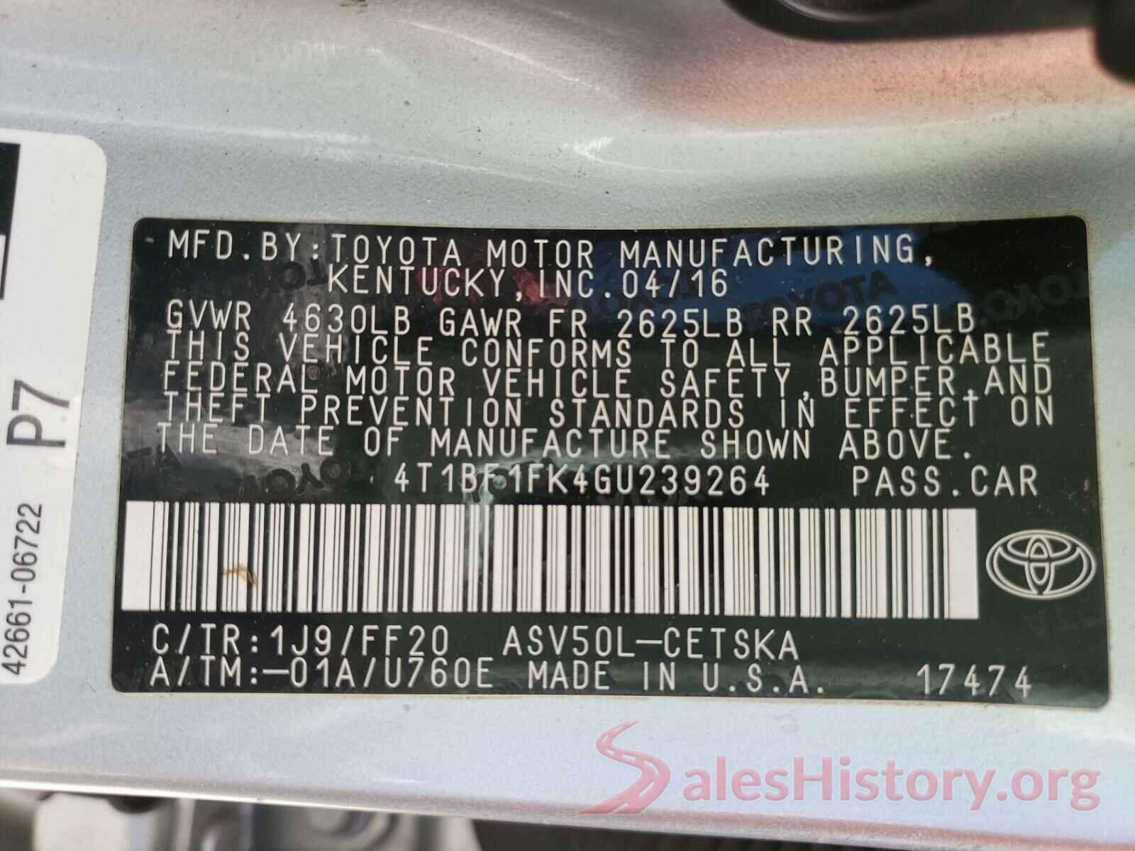 4T1BF1FK4GU239264 2016 TOYOTA CAMRY