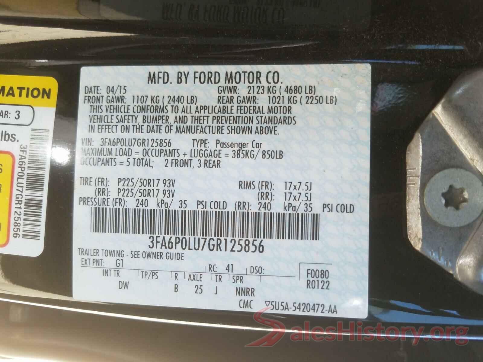 3FA6P0LU7GR125856 2016 FORD FUSION