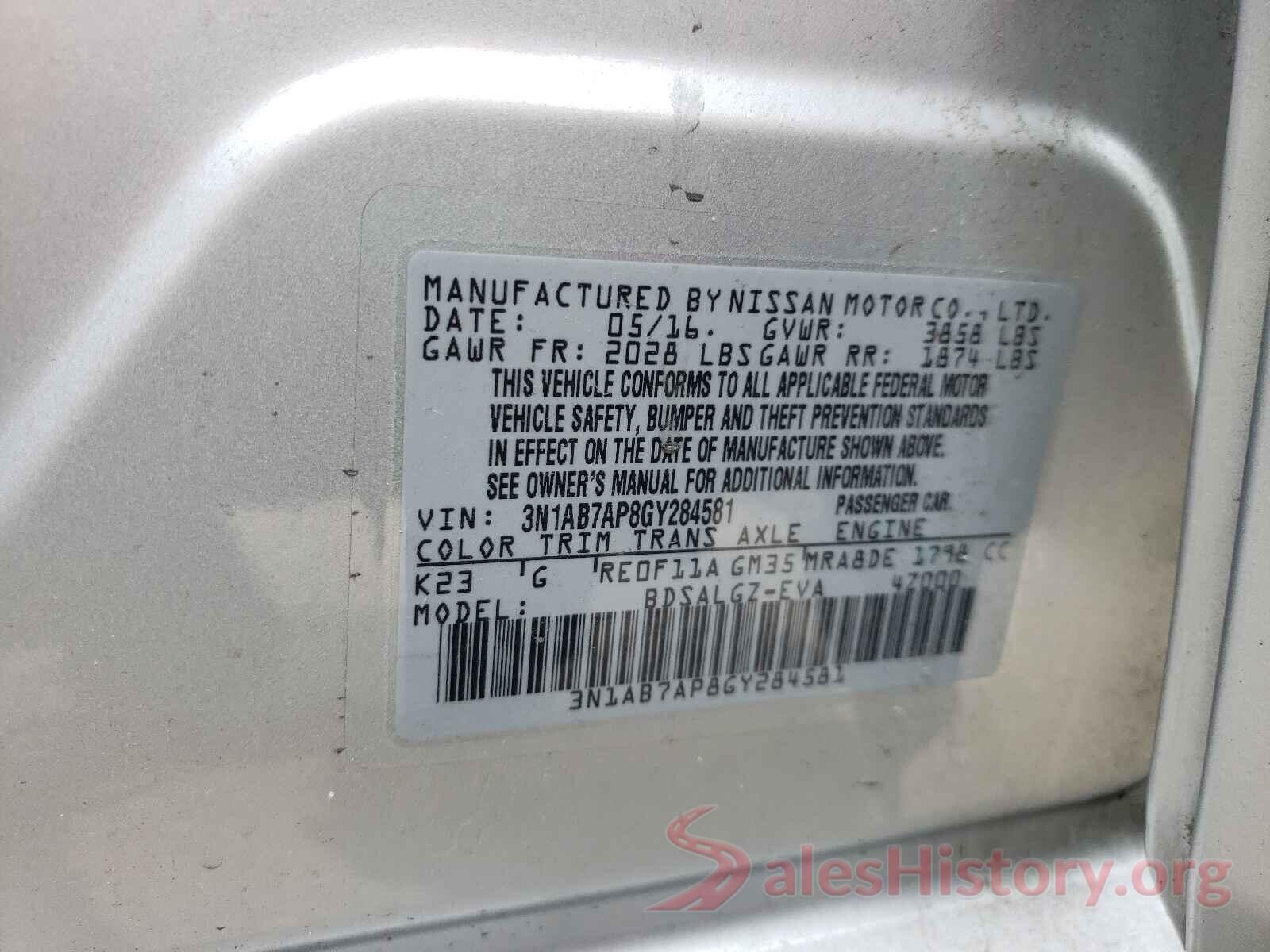 3N1AB7AP8GY284581 2016 NISSAN SENTRA