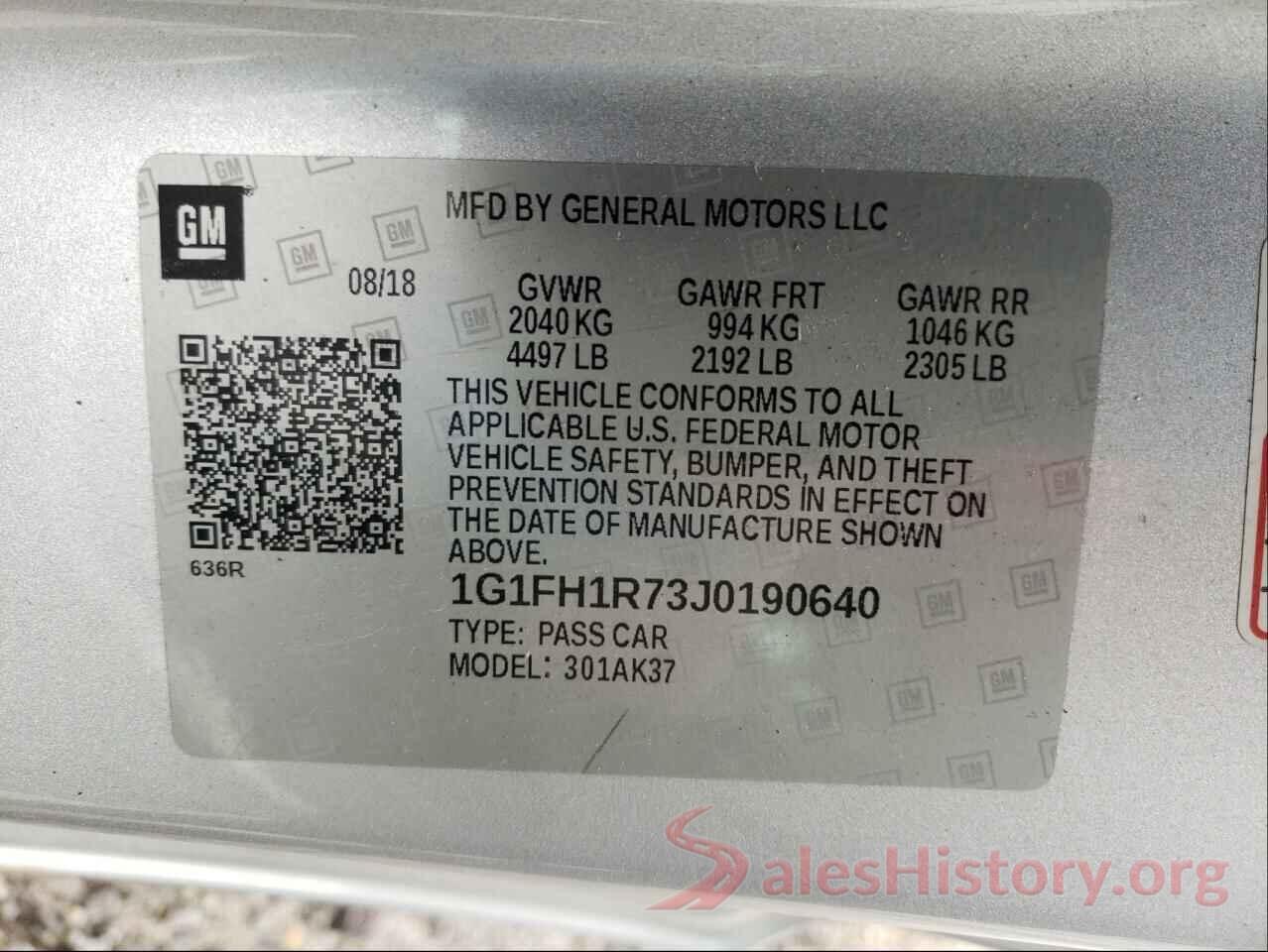 1G1FH1R73J0190640 2018 CHEVROLET CAMARO