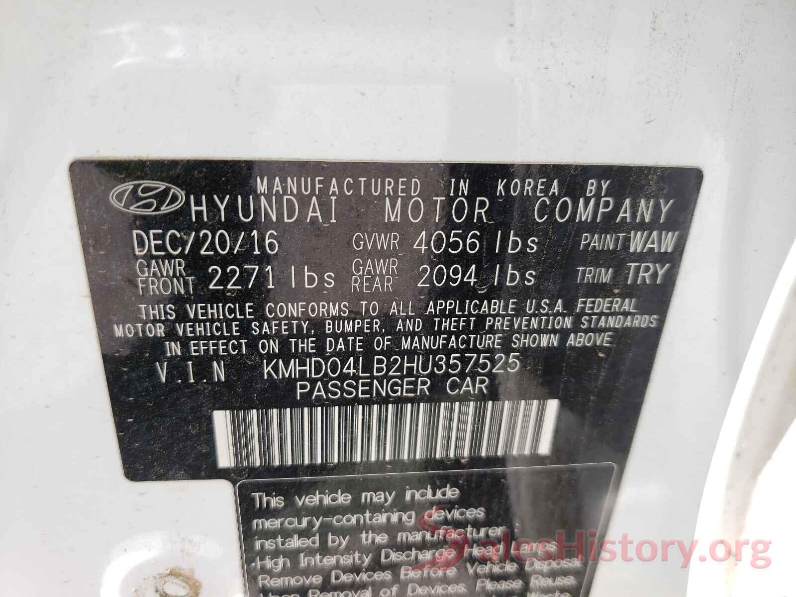 KMHD04LB2HU357525 2017 HYUNDAI ELANTRA