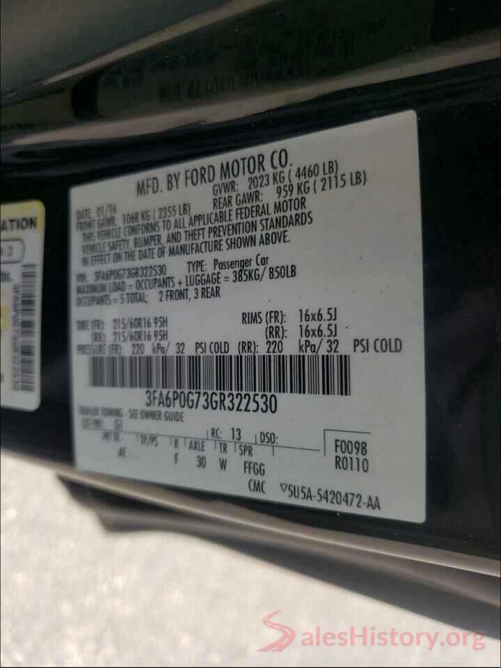 3FA6P0G73GR322530 2016 FORD FUSION