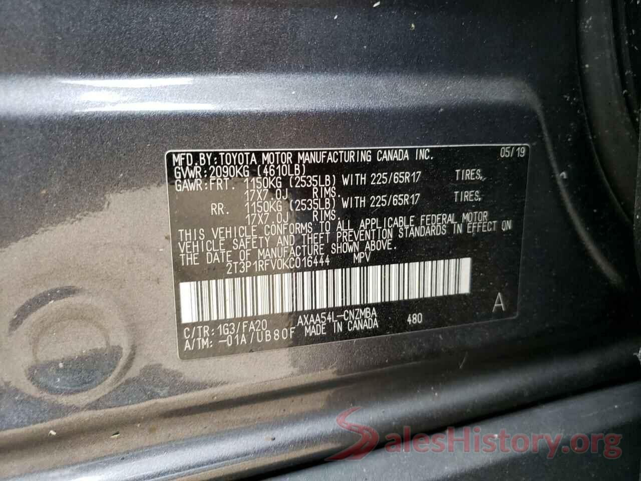 2T3P1RFV0KC016444 2019 TOYOTA RAV4