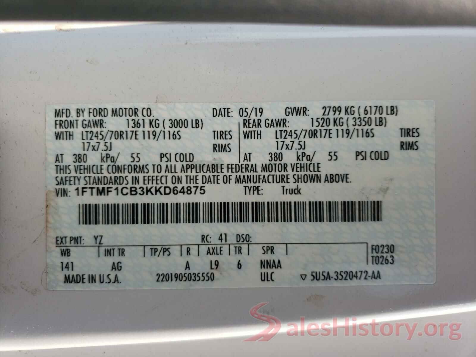 1FTMF1CB3KKD64875 2019 FORD F150