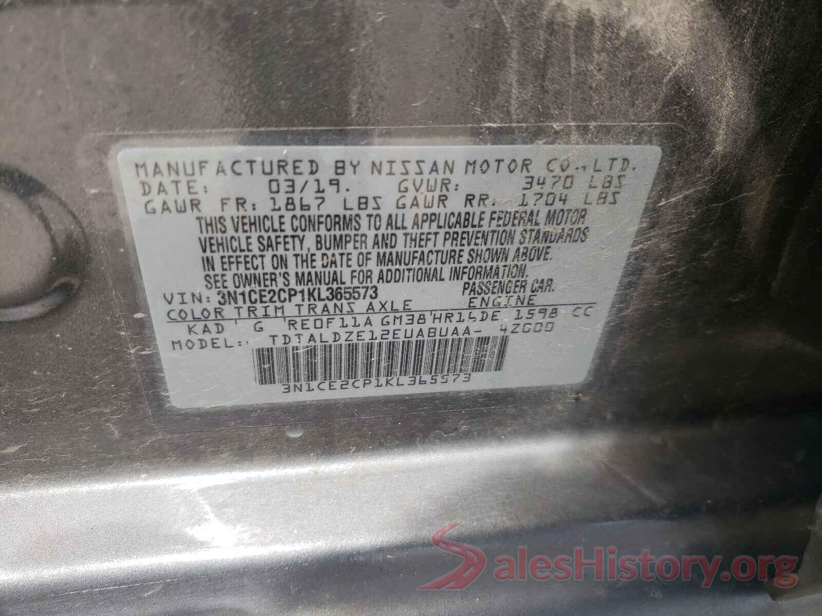 3N1CE2CP1KL365573 2019 NISSAN VERSA